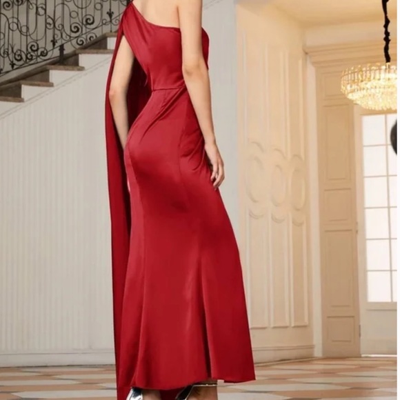 Luxe Pink One shoulder party formal evening Prom Satin Wedding dress - Picture 9 of 16